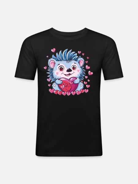 Verliebter Igel mit Herz - Männer Slim Fit T-Shirt - Schwarz