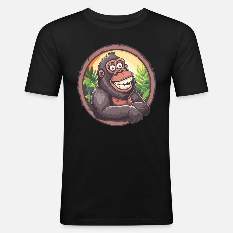 Lachender Gorilla Dschungel - Männer Slim Fit T-Shirt - Schwarz