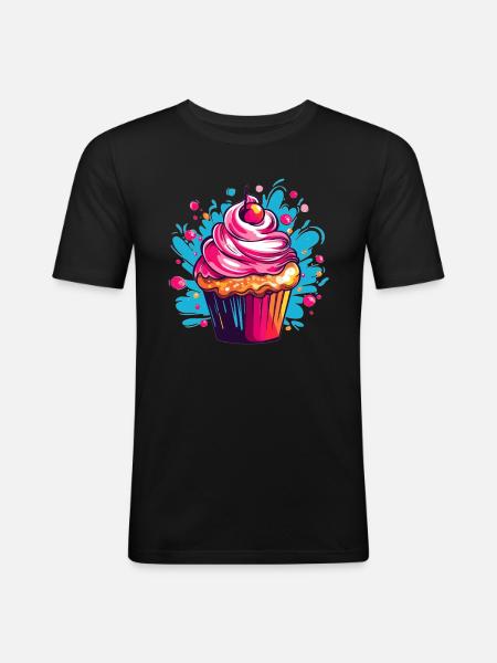 Bunter Cupcake Pop-Art - Männer Slim Fit T-Shirt - Schwarz
