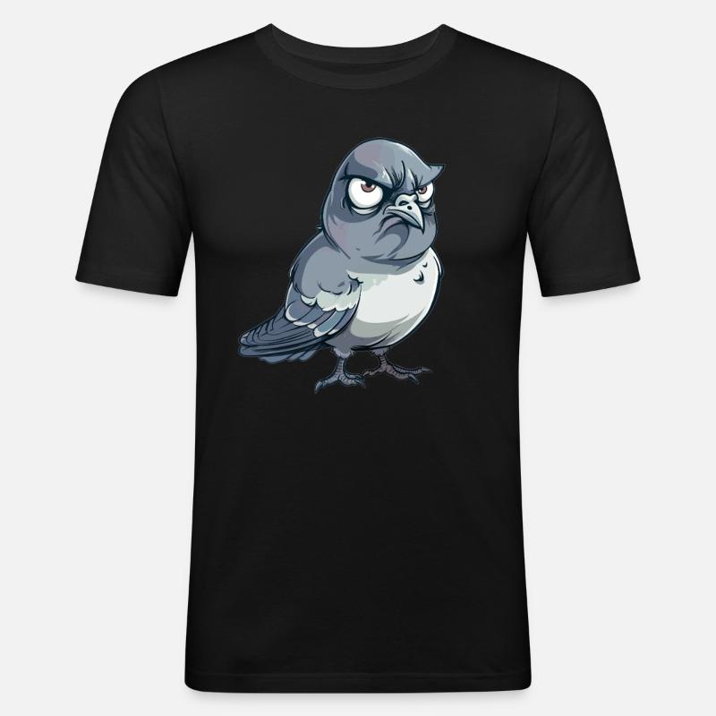 Grummelige Taube Comic-Stil - Männer Slim Fit T-Shirt - Schwarz