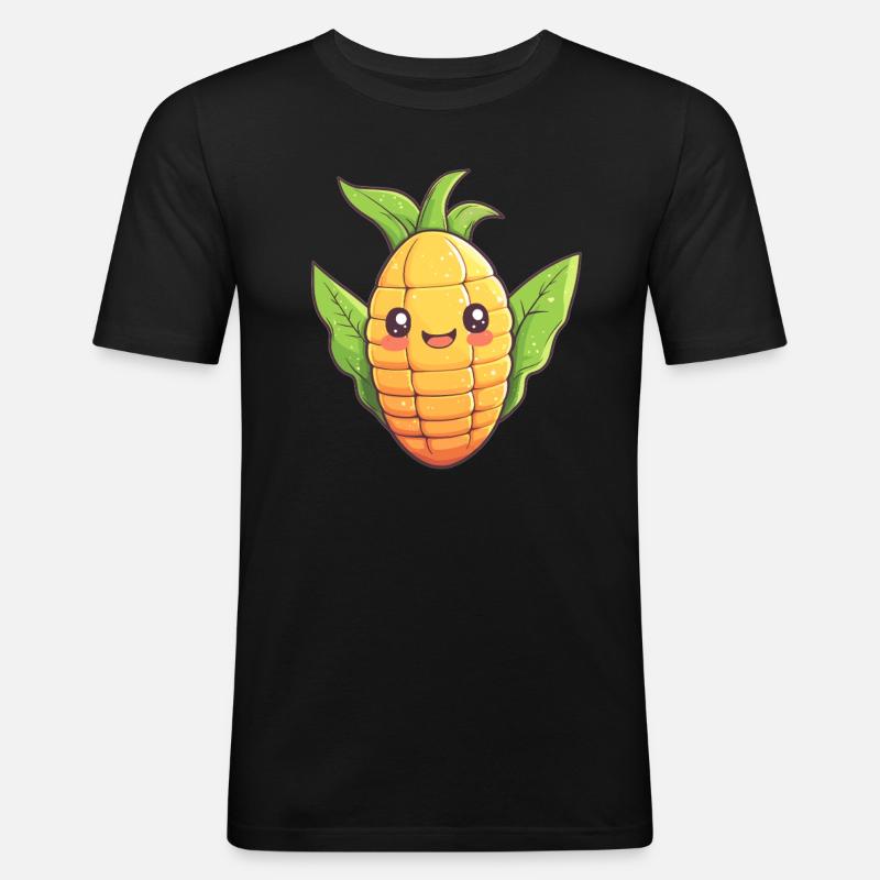 Fröhlicher Mais Comic-Stil - Männer Slim Fit T-Shirt - Schwarz