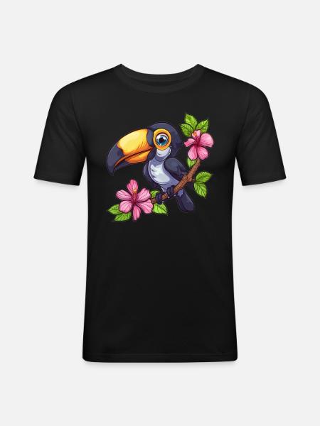 Toucan with hibiscus flowers - Men's Slim Fit T-Shirt - black