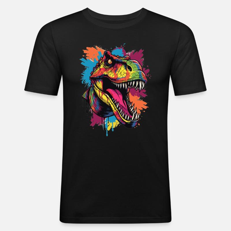 Bunter T-Rex Kopf - Männer Slim Fit T-Shirt - Schwarz