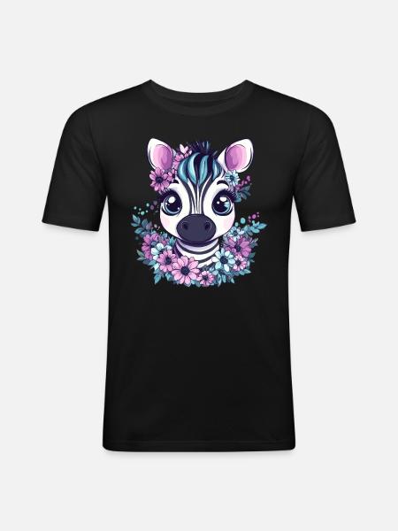 Zebra face with flowers - Men's Slim Fit T-Shirt - black