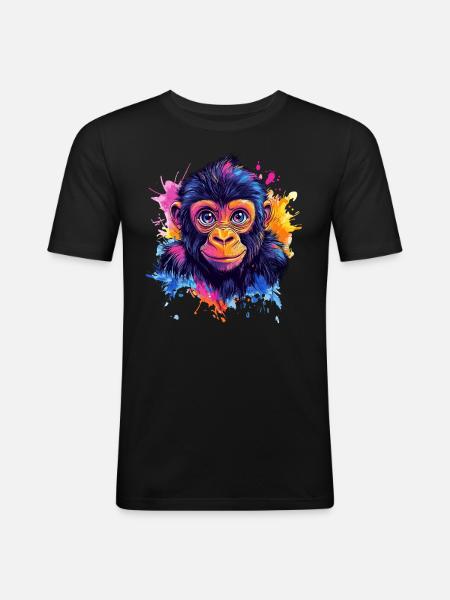 Bunter Affenkopf Splash - Männer Slim Fit T-Shirt - Schwarz