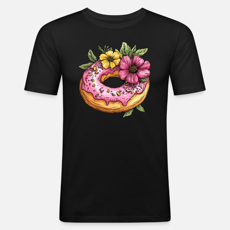 Donut mit Blüten - Männer Slim Fit T-Shirt - Schwarz