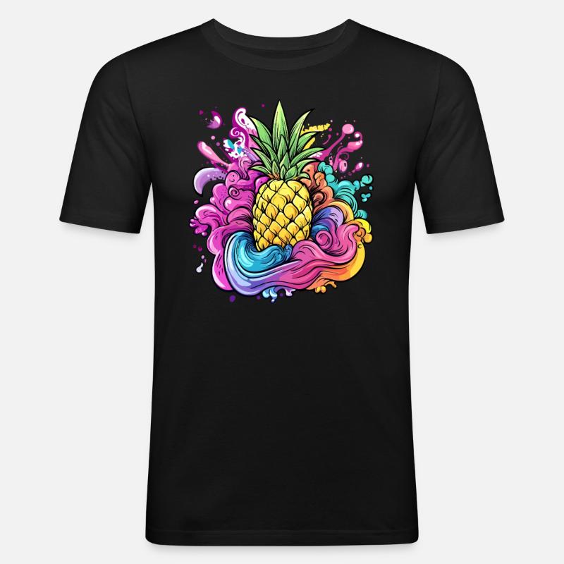 Ananas Farbexplosion - Männer Slim Fit T-Shirt - Schwarz