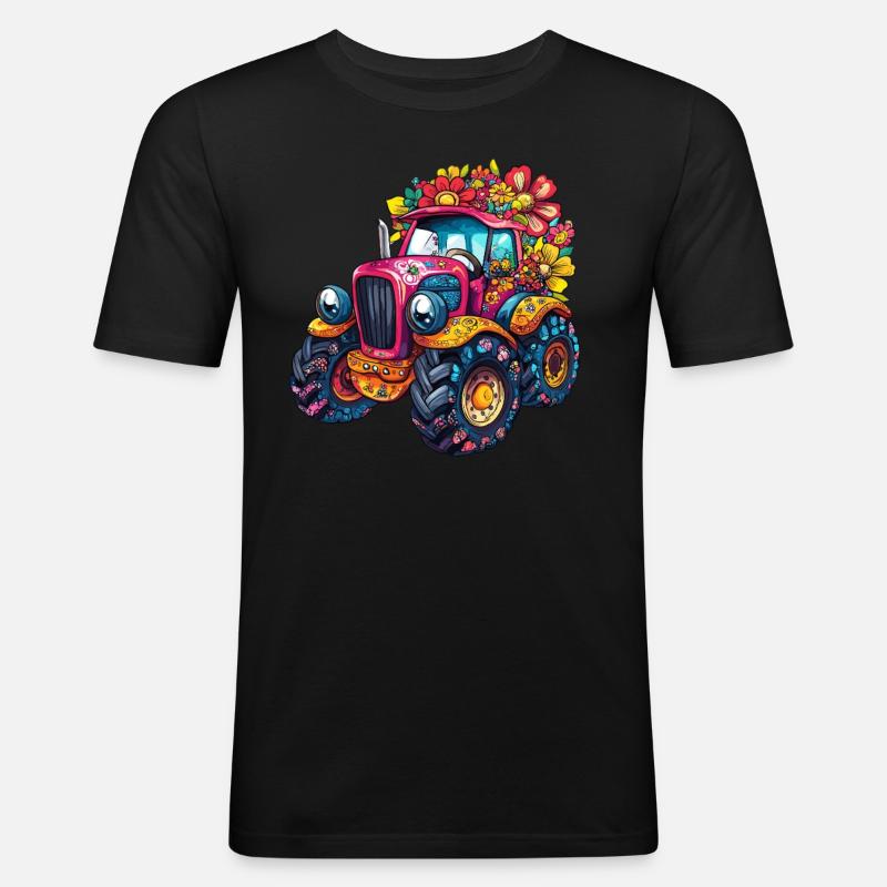 Süßer Blumen Traktor - Männer Slim Fit T-Shirt - Schwarz