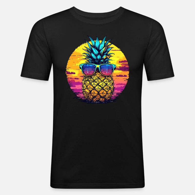 Sonnen Ananas mit Brille - Männer Slim Fit T-Shirt - Schwarz