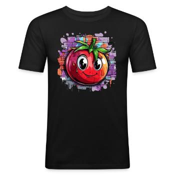 Tomate vor Graffitiwand - Männer Slim Fit T-Shirt - Schwarz - Vorne - Nik (191cm)
