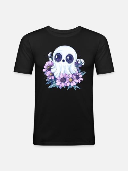 Geist mit Blumen - Männer Slim Fit T-Shirt - Schwarz
