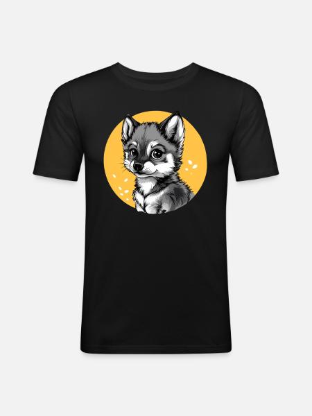Husky in Yellow Circle - Men's Slim Fit T-Shirt - black