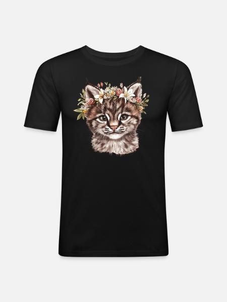 Cat with flower crown - Men's Slim Fit T-Shirt - black