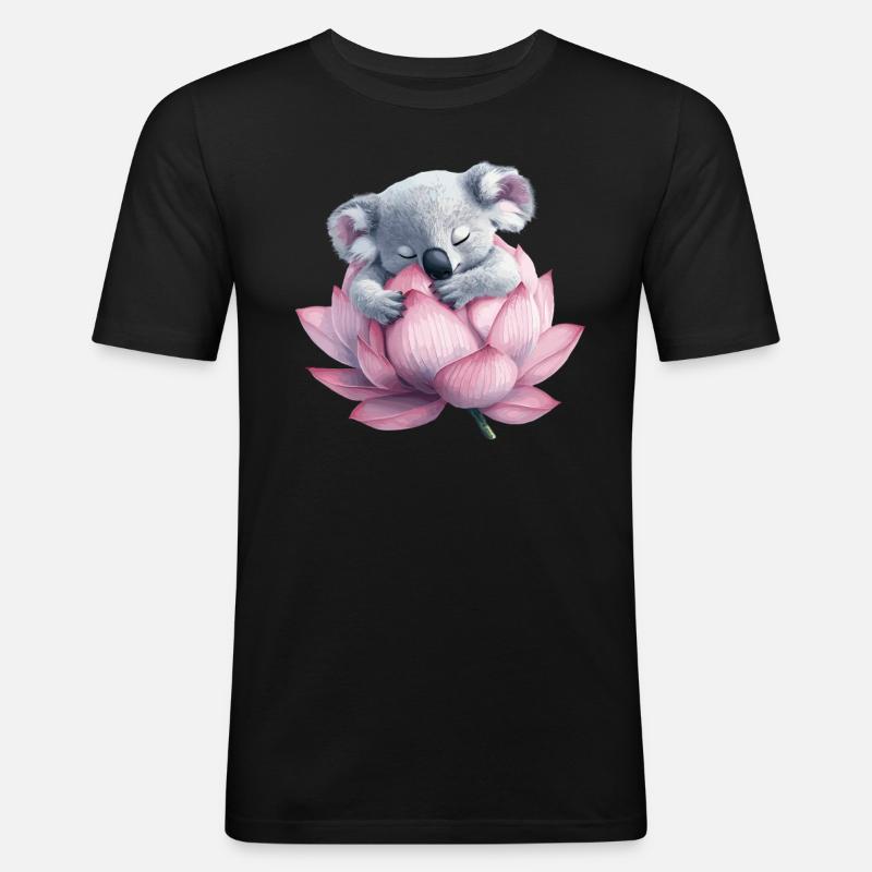 Schlafender Koala auf Lotus - Männer Slim Fit T-Shirt - Schwarz