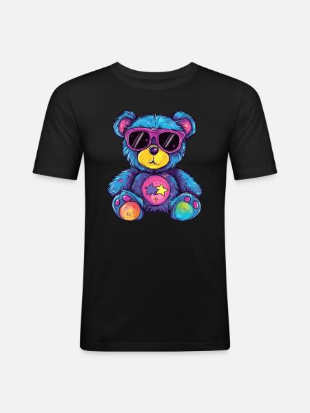 Bunter Sternen Teddy - Männer Slim Fit T-Shirt - Schwarz