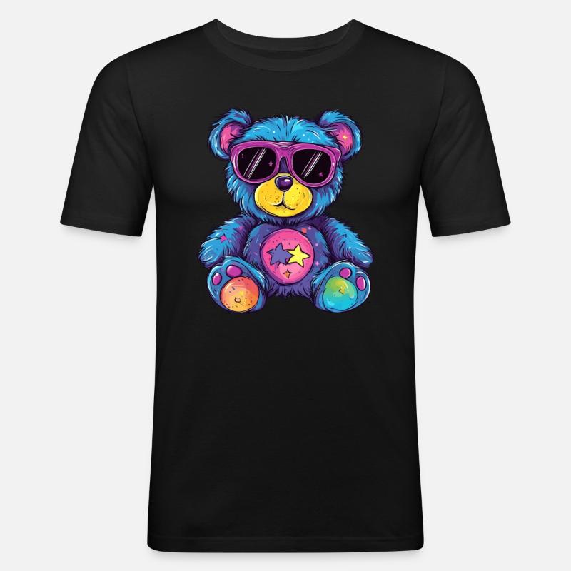 Bunter Sternen Teddy - Männer Slim Fit T-Shirt - Schwarz