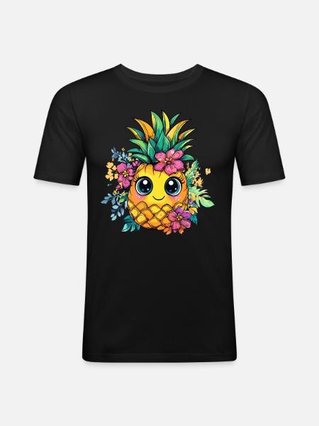 Floral Pineapple Delight - Men's Slim Fit T-Shirt - black
