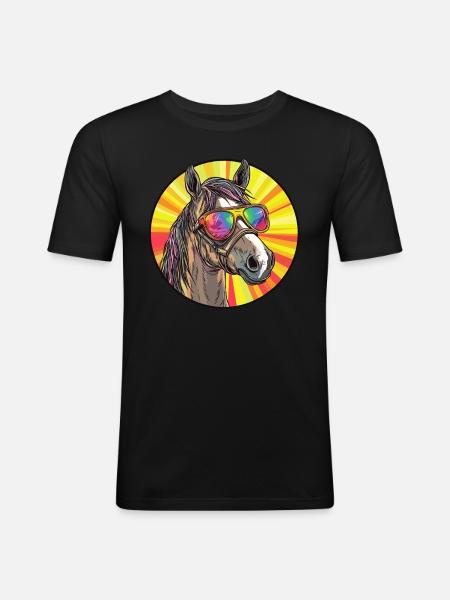 Pferd mit Sonnenbrille - Männer Slim Fit T-Shirt - Schwarz