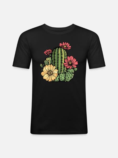 Cactus with flowers - Men's Slim Fit T-Shirt - black