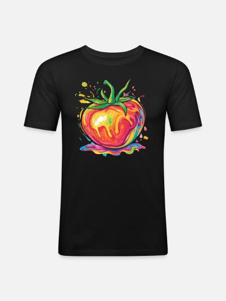 Regenbogenfarbene Pop-Art Tomate - Männer Slim Fit T-Shirt - Schwarz