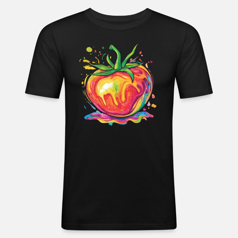 Regenbogenfarbene Pop-Art Tomate - Männer Slim Fit T-Shirt - Schwarz
