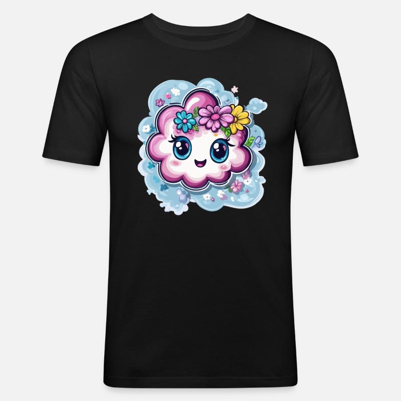 Fröhliche Wolke mit Blumen - Männer Slim Fit T-Shirt - Schwarz