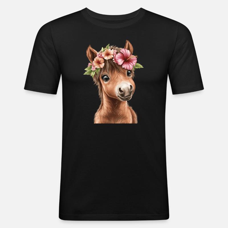 Flower pony with wreath - Men's Slim Fit T-Shirt - black