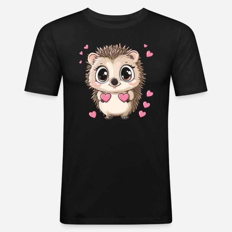 Igel mit Herzen - Männer Slim Fit T-Shirt - Schwarz