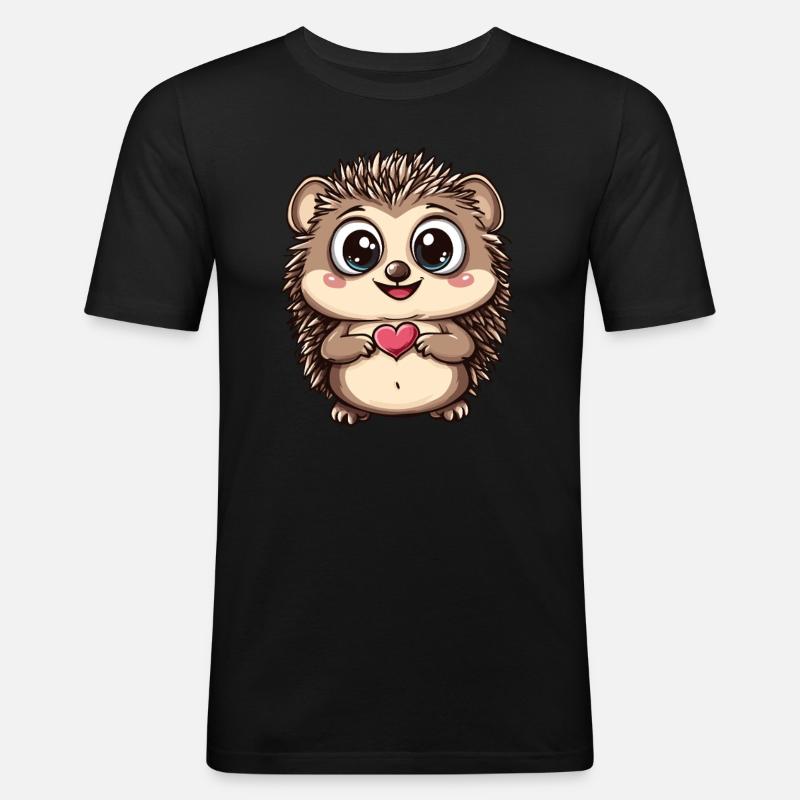 Igel mit Herz - Männer Slim Fit T-Shirt - Schwarz