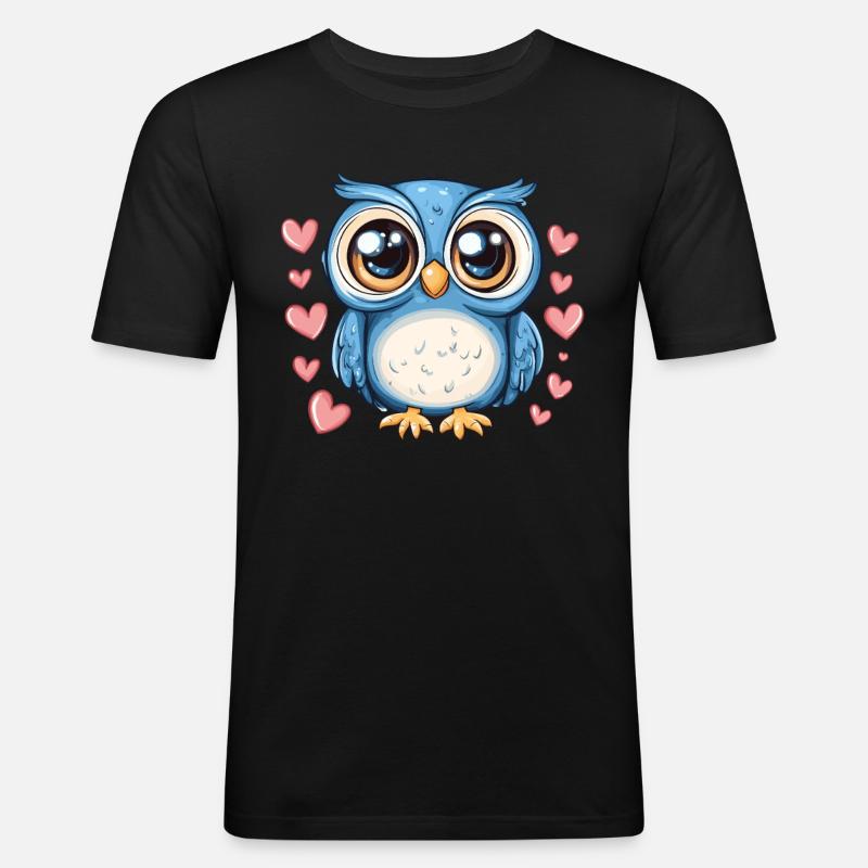 Blaue Eule mit Herzen - Männer Slim Fit T-Shirt - Schwarz