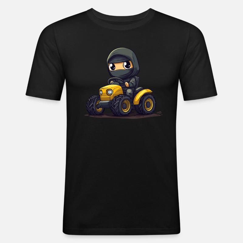 Ninja auf Traktor - Männer Slim Fit T-Shirt - Schwarz