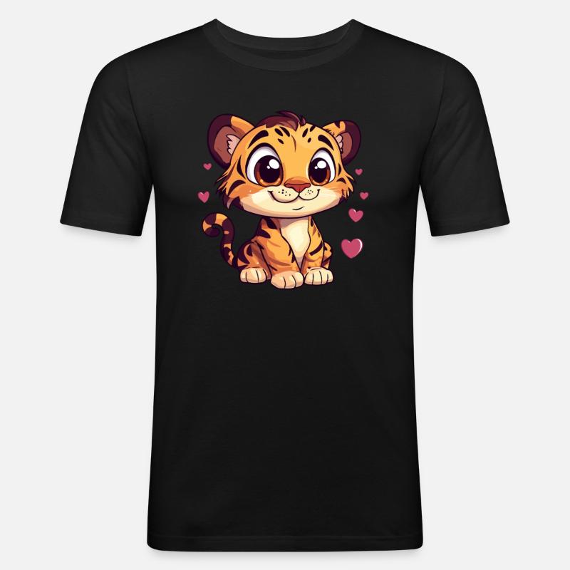 Tiger mit Herzchen - Männer Slim Fit T-Shirt - Schwarz
