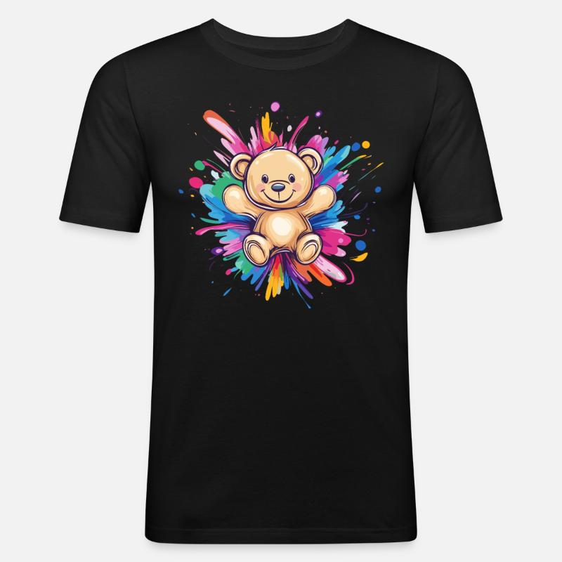 Teddybär Farbexplosion - Männer Slim Fit T-Shirt - Schwarz