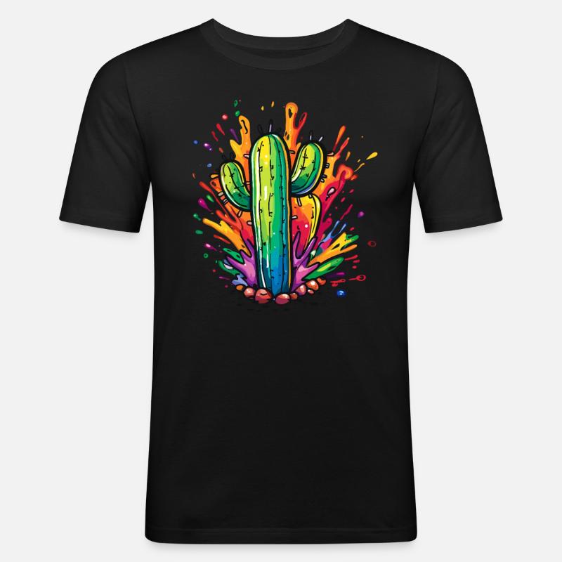 Bunter Kaktus-Explosion - Männer Slim Fit T-Shirt - Schwarz