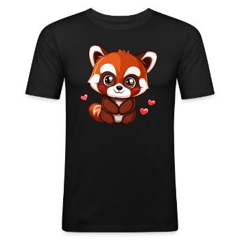 Süßer Roter Panda mit Herzen - Männer Slim Fit T-Shirt - Schwarz - Vorne - Nik (191cm)
