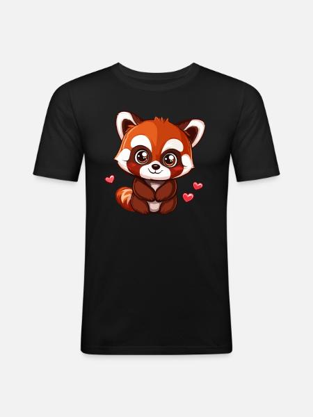 Süßer Roter Panda mit Herzen - Männer Slim Fit T-Shirt - Schwarz