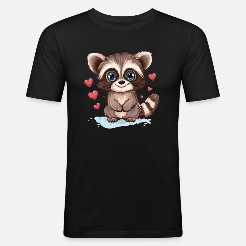 Waschbär mit Herzchen - Männer Slim Fit T-Shirt - Schwarz