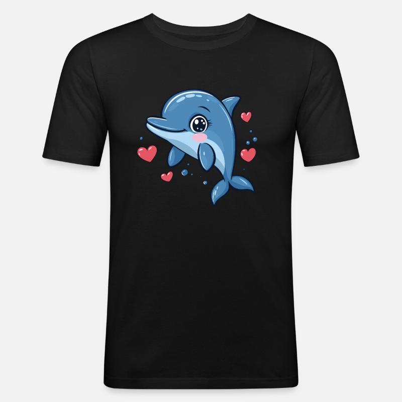 Herziger Delfin - Männer Slim Fit T-Shirt - Schwarz