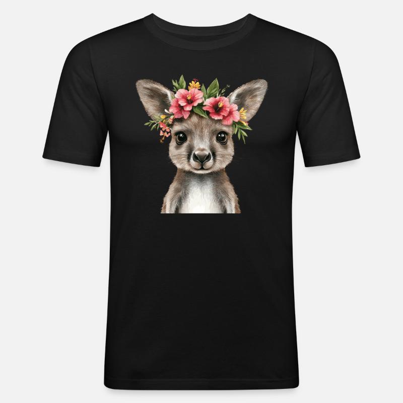 Blumenkänguru mit Blick - Männer Slim Fit T-Shirt - Schwarz