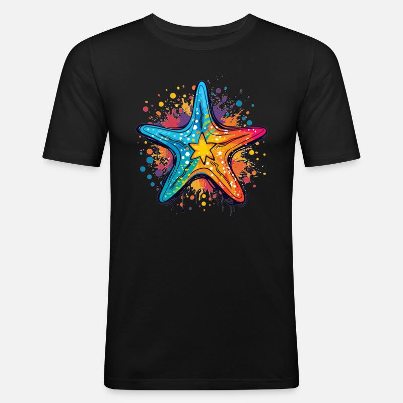 Bunter Seestern Pop-Style - Männer Slim Fit T-Shirt - Schwarz