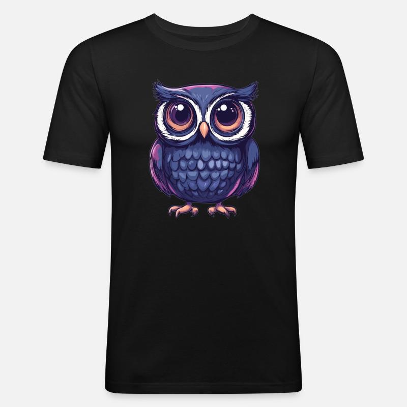 Niedliche Eule mit Kulleraugen - Männer Slim Fit T-Shirt - Schwarz