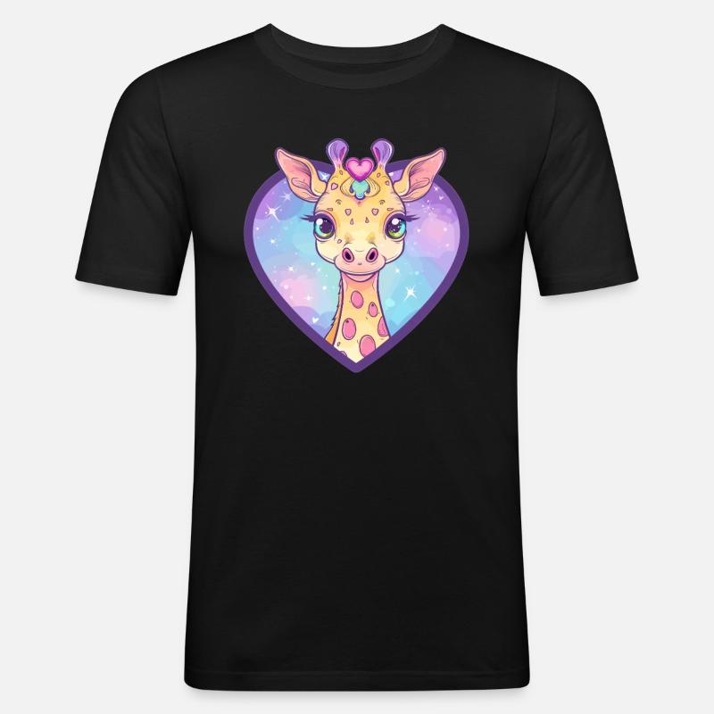 Herzgiraffe mit Glitzerblick - Männer Slim Fit T-Shirt - Schwarz