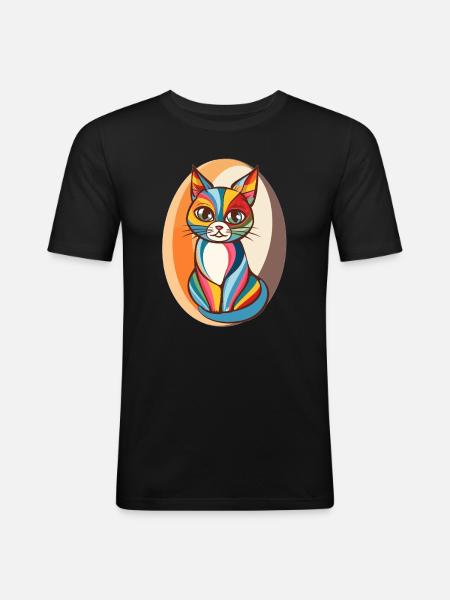Bunte Popart Katze - Männer Slim Fit T-Shirt - Schwarz
