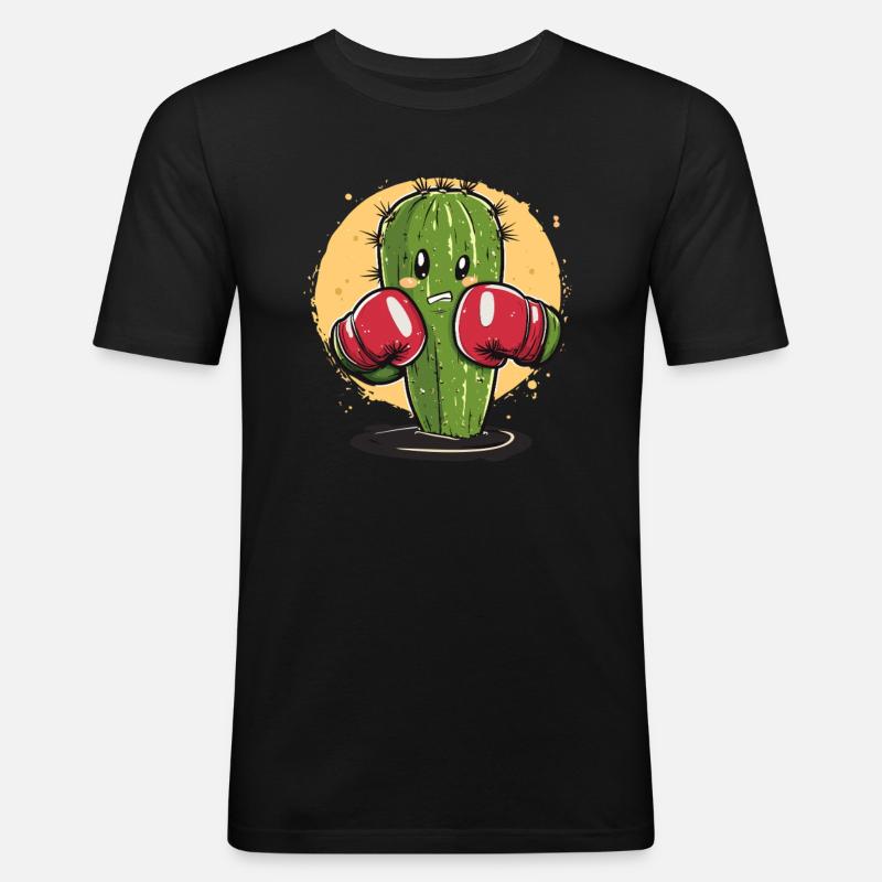 Box-Kaktus mit Power - Männer Slim Fit T-Shirt - Schwarz