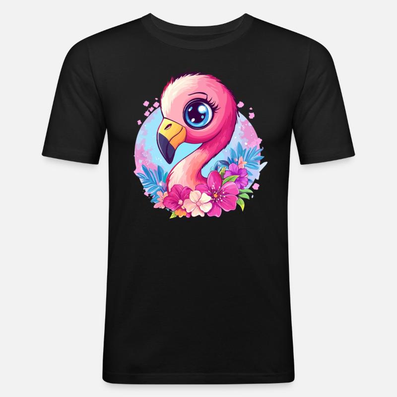 Flamingo mit Blütenzauber - Männer Slim Fit T-Shirt - Schwarz
