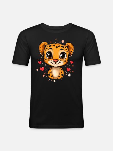 Gepard mit Herzchen - Männer Slim Fit T-Shirt - Schwarz