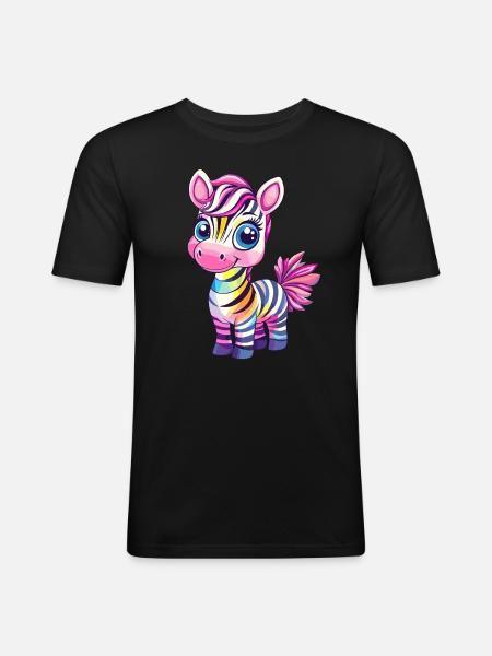 Regenbogen Zebra Kindermotiv - Männer Slim Fit T-Shirt - Schwarz