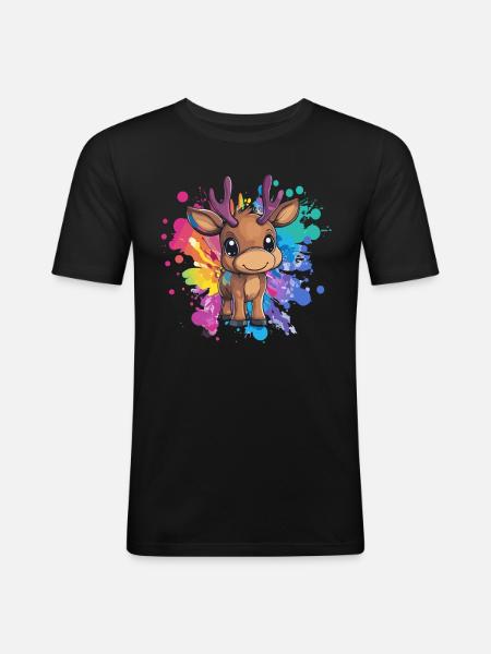 Rehkitz auf Farbexplosion - Männer Slim Fit T-Shirt - Schwarz