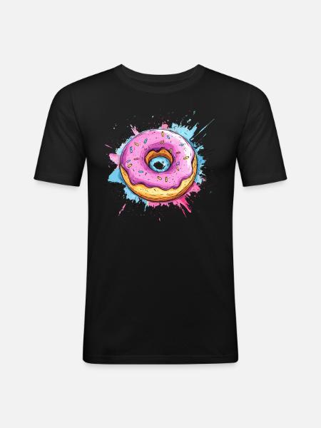 Donut mit pinker Glasur - Männer Slim Fit T-Shirt - Schwarz