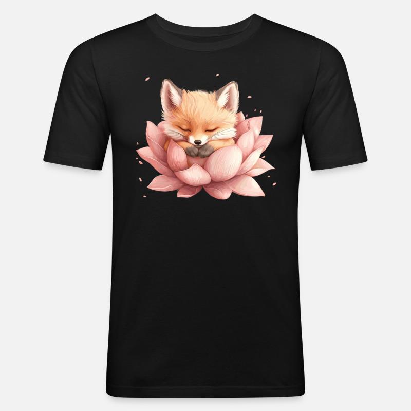 Fuchs schläft in Blüte - Männer Slim Fit T-Shirt - Schwarz